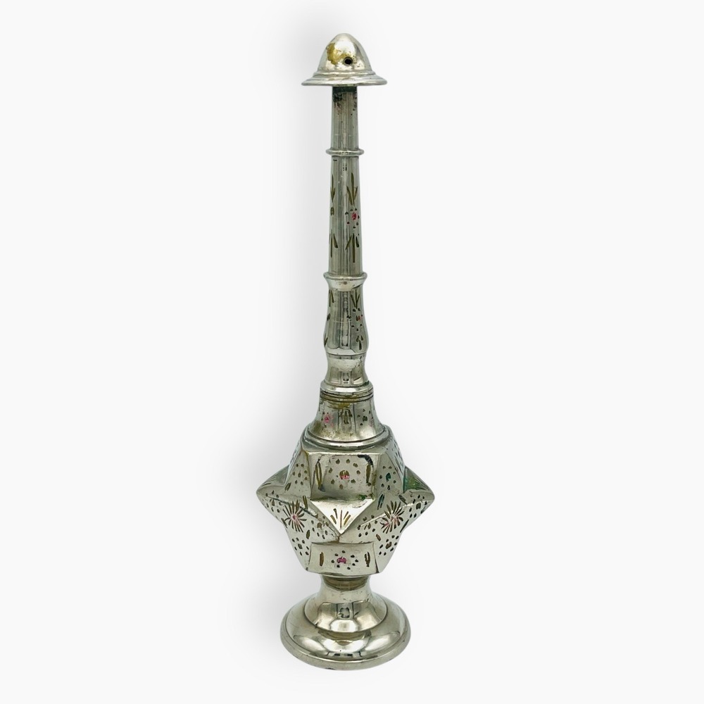 Vintage Gulabdan Silver Etched Brass Rose Water Sprinkler Wedding Ceremony Decor